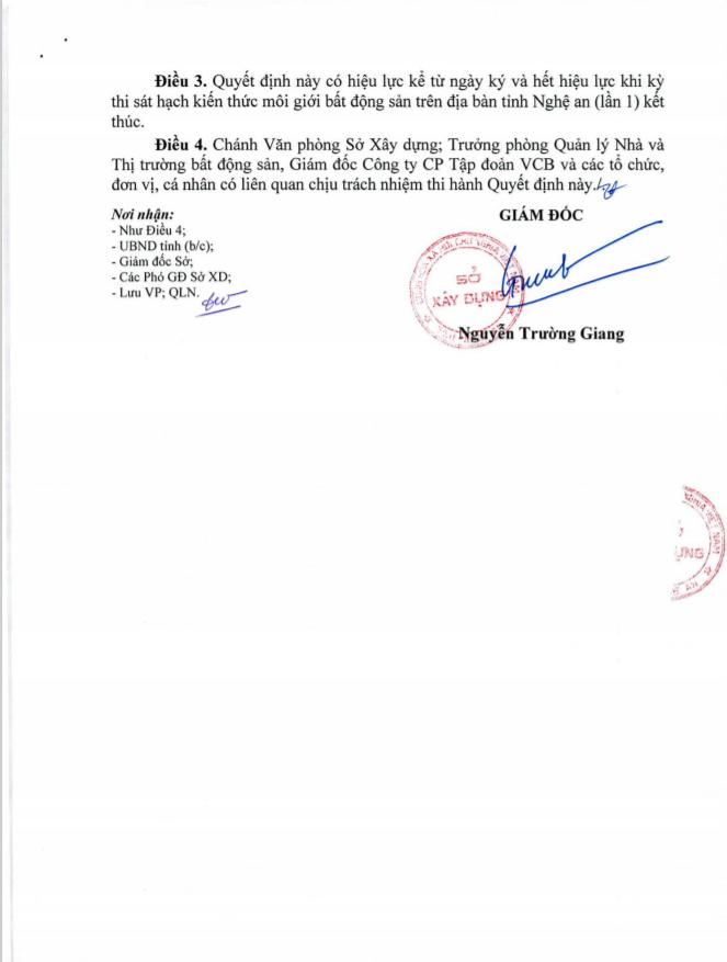 Quyết định ủy quyền thi sát hạch môi giới bất động sản tại Nghệ An